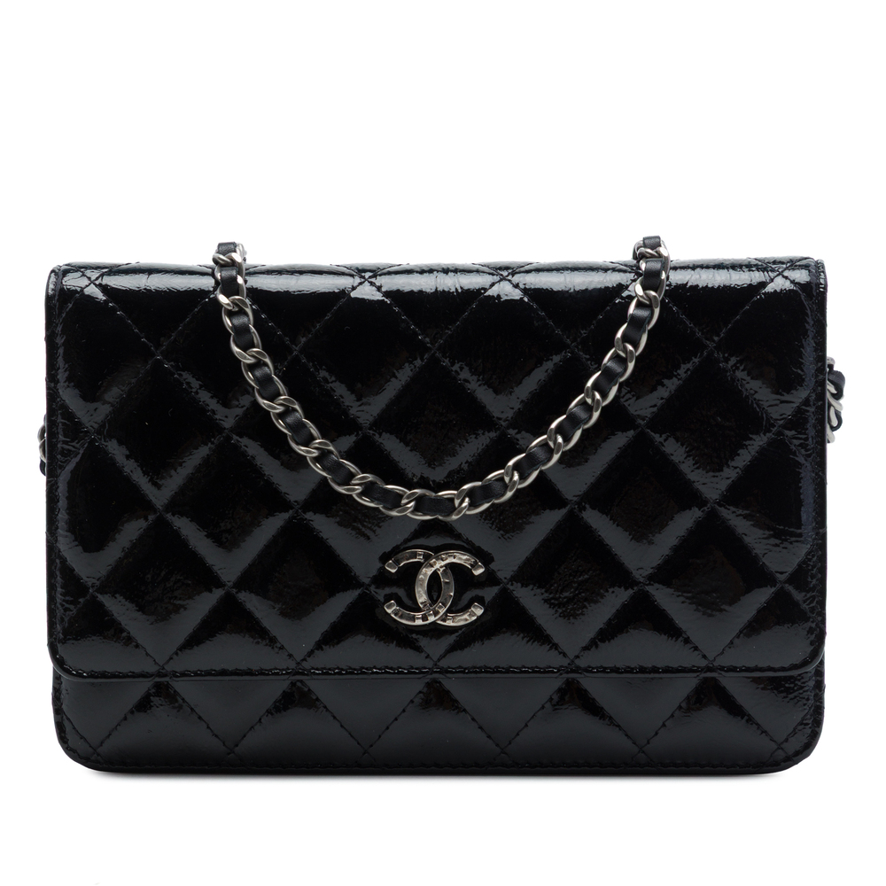 Pre-Loved Chanel Paris Dallas CC Quilted Patent Goatskin Wallet on Chain